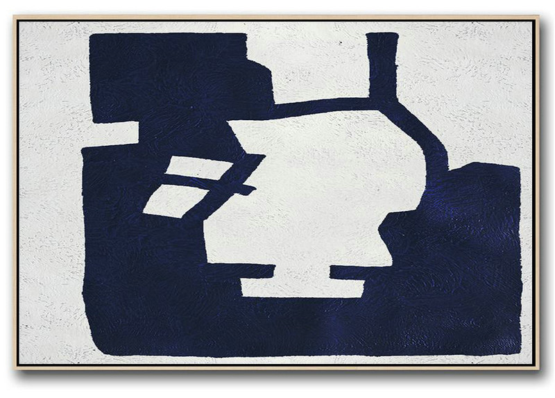 Hand Made Original Art,Horizontal Abstract Painting Navy Blue Minimalist Painting On Canvas,Large Wall Art Home Decor